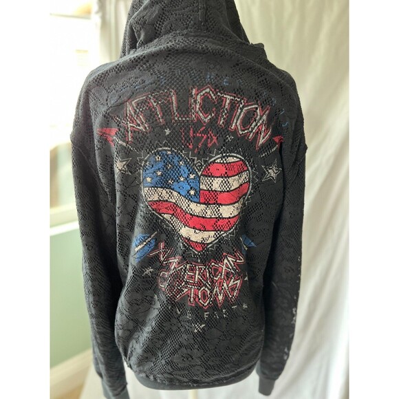 Affliction American Customs Patriotic Reversible lace overlay Sweatshirt Large - Picture 6 of 9